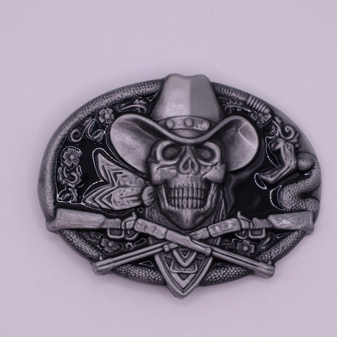 Western Cowboy Skull with Rifles Belt Buckle