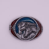 Three Horses Western Oval Belt Buckle