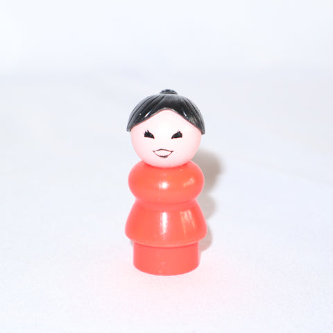 Fisher Price Black Hair Asian Mom in Red Dress
