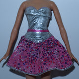 Barbie Silver & Pink Strapless Party Dress