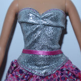 Barbie Silver & Pink Strapless Party Dress